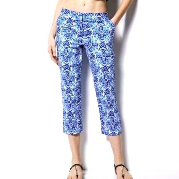 Milly x Designation Pants Womens 4 Blue Cropped Capri Ankle Preppy Coastal Twee - Picture 1 of 12